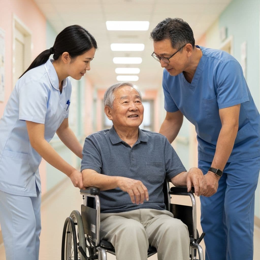 Healthcare workers supporting patient